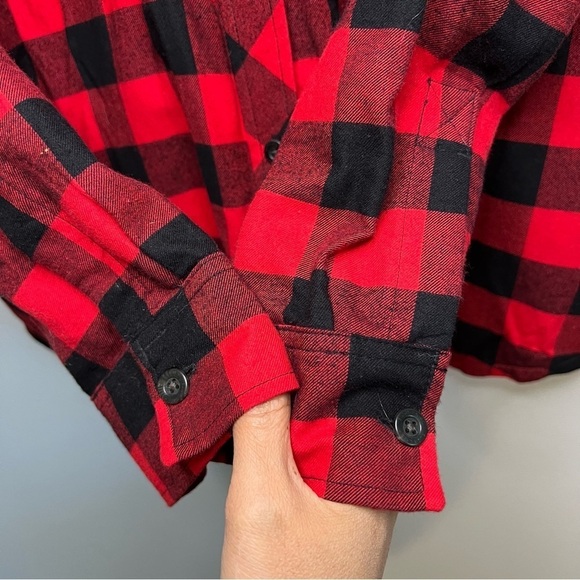 Eddie Bauer Women's Flannel Fleece Lined Button Up Shirt Red Black Plaid Size L - Picture 5 of 8